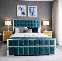 Crushed Velvet Teal - Aurelius Linear Upholstered Designer Bed | Luxury Gold Frame Statement Bed