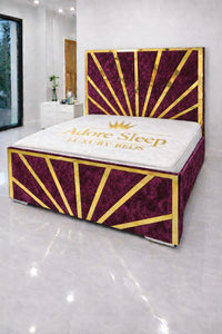Crushed Velvet Aubergine - Solaris Radiance Luxury Geometric Upholstered Bed Frame
