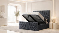 Naples Charcoal - Riviera Fan Luxury Sculpted Ottoman Storage Bed