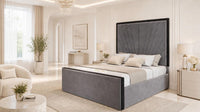 Plush Velvet Grey - Gatsby Sunray Luxury Art Deco Upholstered Bed Frame