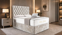 Crushed Velvet Champagne - Regency Diamond Luxury Divan Bed – Deep Button-Tufted Headboard with Premium Upholstered Frame & Storage