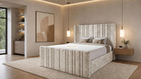 Crushed Velvet Cream - Kensington Fluted Luxury Ottoman Storage Bed