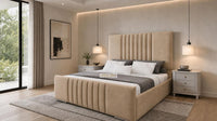 Plush Velvet Beige - Belgravia Luxury Ottoman Storage Bed – Premium Upholstered Gas Lift Bed Frame