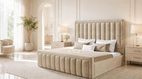 Plush Velvet Beige - Buckingham Tailored Luxury Panelled Ottoman Storage Bed