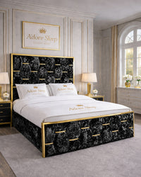 Crushed Velvet Black - Versailles Royale Luxe Upholstered Bed Frame