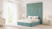 Plush Velvet Duck Egg - Alisha Gold Strip Grandline Luxury Floor-Standing Ottoman Storage Bed