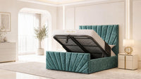 Crushed Velvet Teal - Riviera Fan Luxury Sculpted Ottoman Storage Bed
