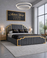 Plush Velvet Steel - Imperial Elan Luxury Art Deco Upholstered Bed Frame