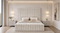 Crushed Velvet Cream - Savoy Luxury Panel Bed – Premium Upholstered Bed Frame with Grand Framed Headboard