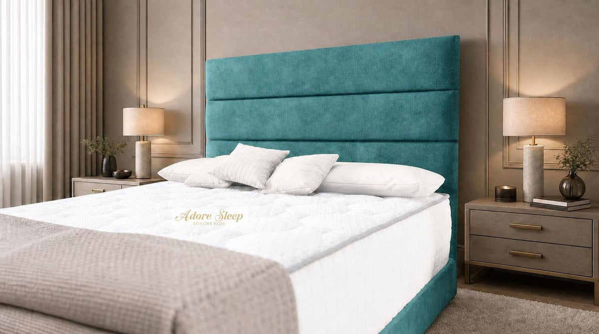 Plush Velvet Teal - Monaco Luxe Luxury Divan Bed – Premium Upholstered Panelled Headboard with Storage