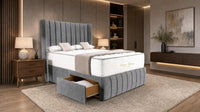 Plush Velvet Grey - Valentina Vertical Luxe Divan Bed – Channelled Statement Headboard & Storage