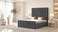 Naples Charcoal - Langham Column Luxury Panelled Ottoman Storage Bed