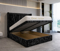 Crushed Velvet Black - Valençay Flared Sunburst Wingback Bed | Luxury Divan Ottoman Upholstered Bed Frame