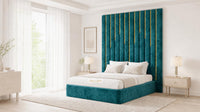 Crushed Velvet Teal - Alisha Gold Strip Grandline Luxury Floor-Standing Ottoman Storage Bed