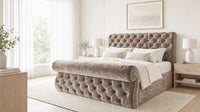 Crushed Velvet Mink - Windsor Chesterfield Luxury Scroll Bed Frame