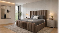 Naples Mink - Mayfair Luxury Panelled Bed – Premium Upholstered Bed Frame with Statement Headboard & Footboard