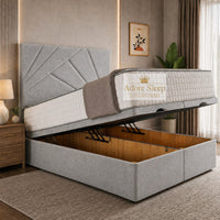 Naples Silver - Meridian Abstract Geometry Ottoman Divan Bed | Luxury Hydraulic Storage Bed Frame