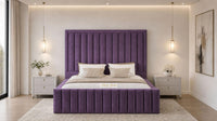 Naples Purple - Savoy Luxury Panel Bed – Premium Upholstered Bed Frame with Grand Framed Headboard