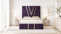 Naples Purple - Monaco V-Line Luxury Geometric Ottoman Storage Bed