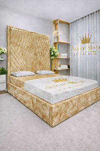 Crushed Velvet Gold - Seraphina Luxe Geometric Upholstered Bed Frame | Luxury Designer Statement Bed