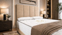 Naples Sand - Kensington Grande Luxury Divan Bed – Premium Upholstered Bed Frame with Tall Vertical Panel Headboard