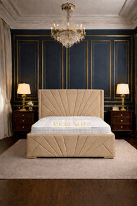 Plush Velvet Beige - Monaco Royale Luxury Fan-Panel Upholstered Bed Frame