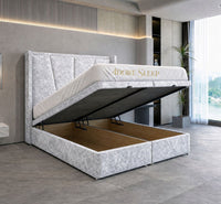 Crushed Velvet White - Valençay Flared Sunburst Wingback Bed | Luxury Divan Ottoman Upholstered Bed Frame