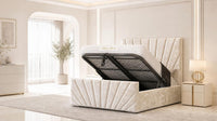 Crushed Velvet Cream - Riviera Fan Luxury Sculpted Ottoman Storage Bed