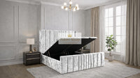 Crushed Velvet White - Valmont Luxe Ottoman Divan Bed Frame – Luxury Upholstered Storage Bed with Statement Panelled Headboard
