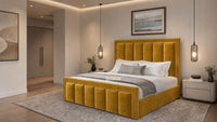 Plush Velvet Mustard Gold - Belgravia Regent Luxury Panelled Ottoman Storage Bed