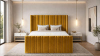 Plush Velvet Mustard Gold - Kensington Fluted Luxury Ottoman Storage Bed