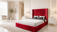 Crushed Velvet Red - Claridge Chesterfield Luxury Deep-Button Ottoman Storage Bed