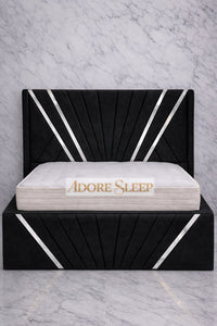Naples Black - Bat Radiance Luxury Panel Bed Frame with Silver Strip – Upholstered