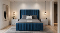 Naples Blue - Mayfair Luxury Panelled Bed – Premium Upholstered Bed Frame with Statement Headboard & Footboard