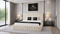 Crushed Velvet Cream - Valentina Grande Luxury Channel-Tufted Upholstered Bed Frame