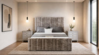 Crushed Velvet Mink - Valentina Linear Luxury Upholstered Bed Frame