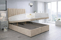 Plush Velvet Beige - Regency Lined Panel Luxury Solid Ottoman Storage Bed Frame