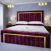 Crushed Velvet Aubergine - Aurelia Grand Luxe Panelled Upholstered Bed Frame | Luxury Statement Bed