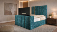 Crushed Velvet Teal - Kensington Luxury Fluted TV Bed with Metallic Accents – Premium Upholstered TV Bed Frame