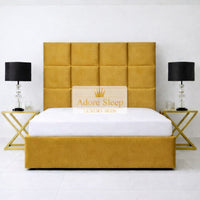 Plush Velvet Mustard Gold - Kensington Royale Luxury Ottoman Divan Storage Bed Frame – Premium Panelled Headboard