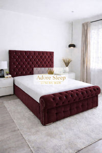 Plush Velvet Maroon - Kensington Royale Luxury Chesterfield Upholstered Bed Frame