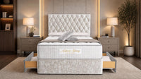 Crushed Velvet Cream - Regency Diamond Luxury Divan Bed – Deep Button-Tufted Headboard with Premium Upholstered Frame & Storage