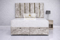 Crushed Velvet Champagne - Celestine Luxe Ottoman Divan Bed Frame – Luxury Panelled Upholstered Bed
