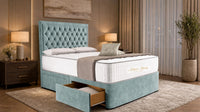 Plush Velvet Duck Egg - Regency Chesterfield Luxe Divan Bed with Storage – Deep Buttoned Upholstered Bed Frame