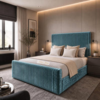 Crushed Velvet Teal - Radisson Luxury Fluted Bed – Premium Upholstered Bed Frame with Statement Headboard & Footboard