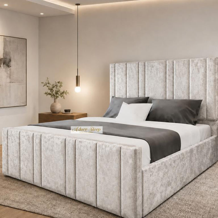 Crushed Velvet White - Valentina Linear Luxury Upholstered Bed Frame