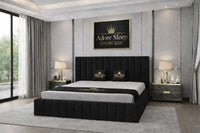 Naples Black - Valentina Grande Luxury Channel-Tufted Upholstered Bed Frame