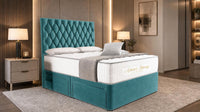 Plush Velvet Teal - Regency Diamond Luxury Divan Bed – Deep Button-Tufted Headboard with Premium Upholstered Frame & Storage