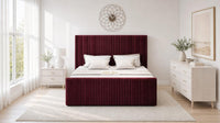 Plush Velvet Maroon - Savoy Ribbed Luxury Ottoman Storage Bed