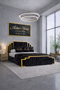 Crushed Velvet Black - Imperial Elan Luxury Art Deco Upholstered Bed Frame